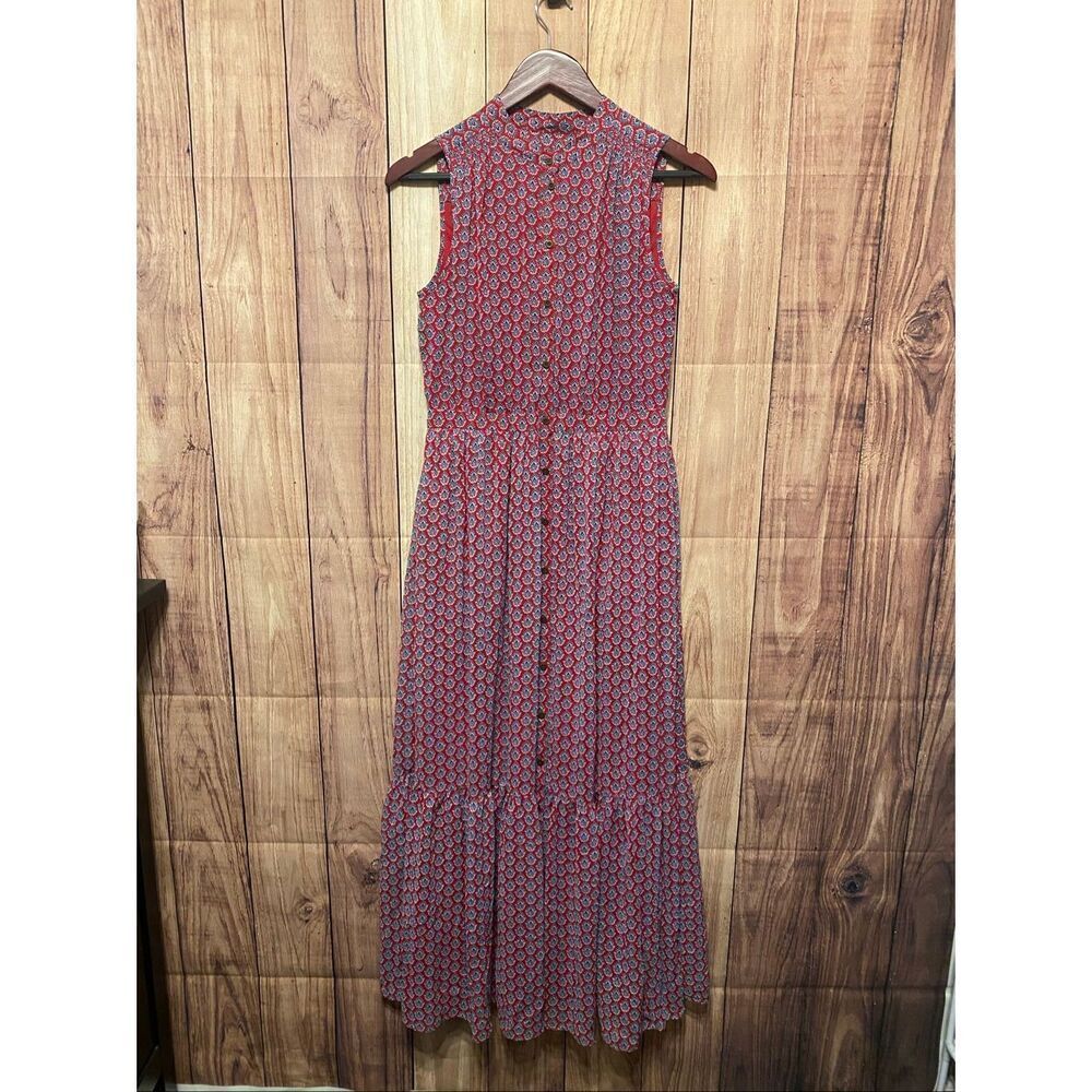 Banana Republic size 2 maxi dress sleeveless red blue patterned buttons